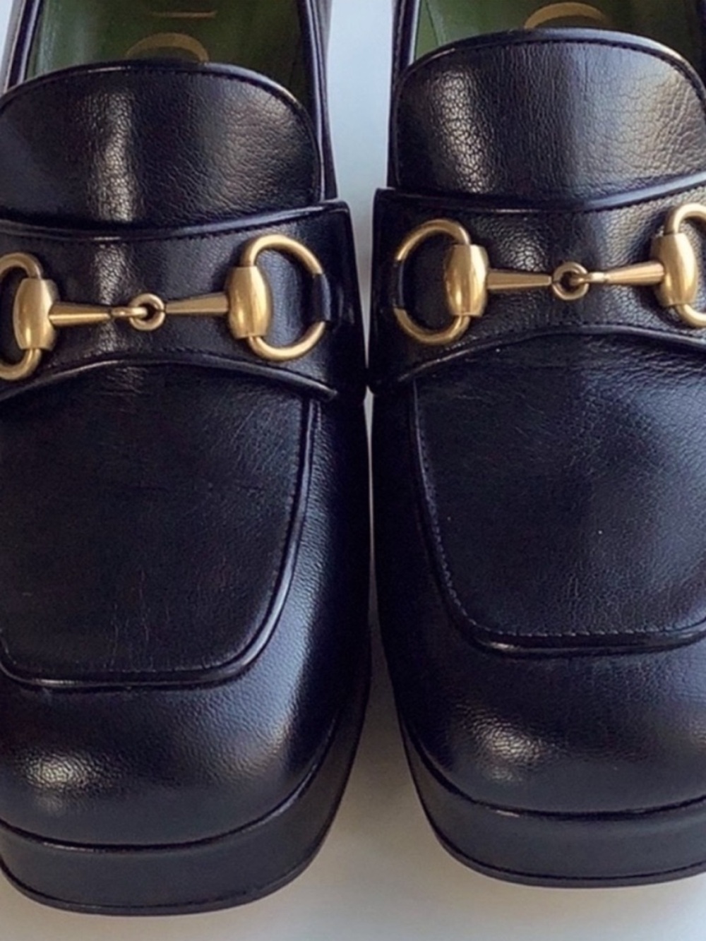 Gucci Houdan Black Leather Horsebit Platform Block Heel Loafers 39 1/2 $849 - Picture 5 of 12